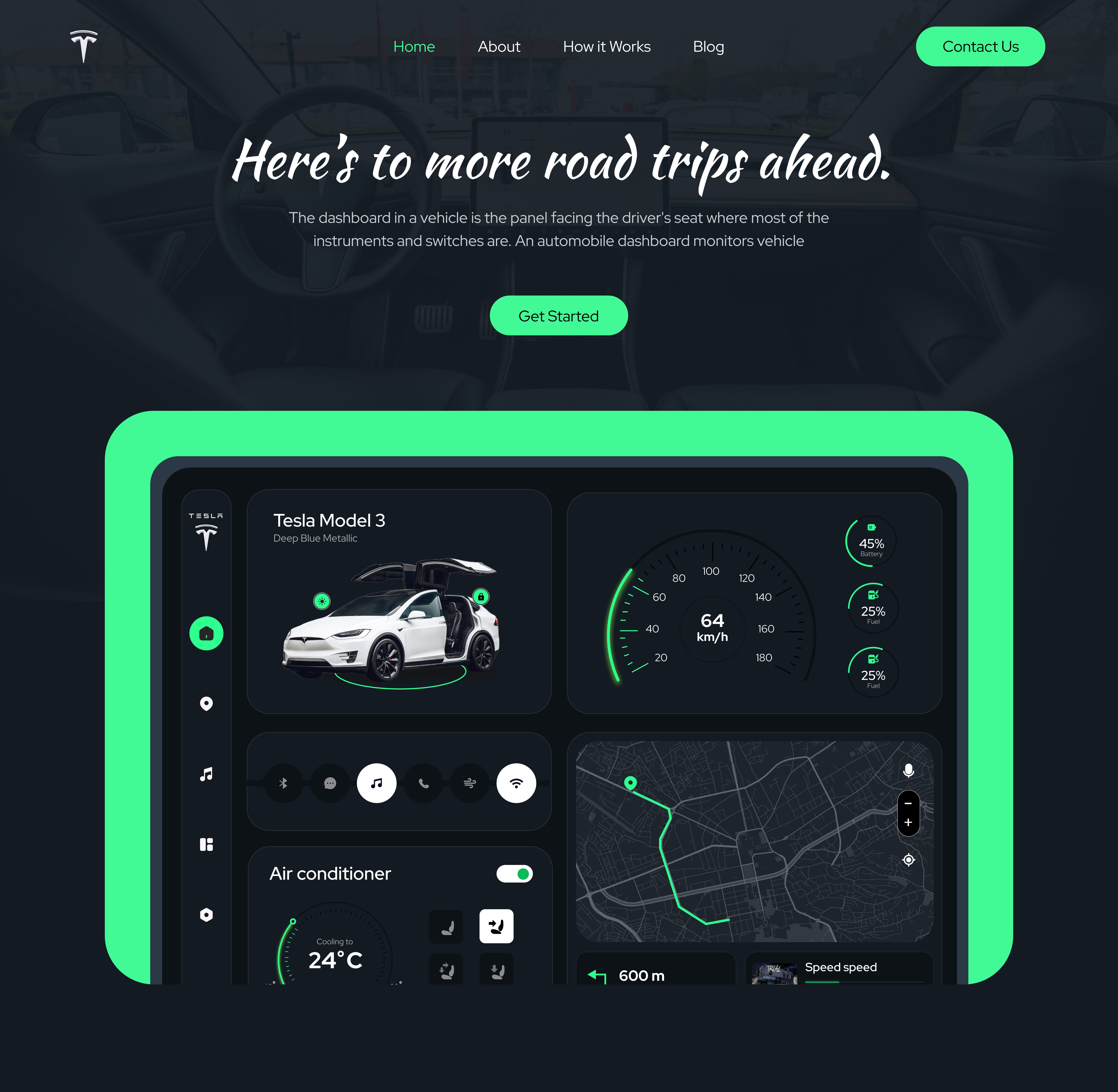 Futuristic Automotive Dashboard 3d branding car dashboard car landing page creative design darkmode dashboard design graphic design illustration landing page logo minimal ui uiux ux vector web