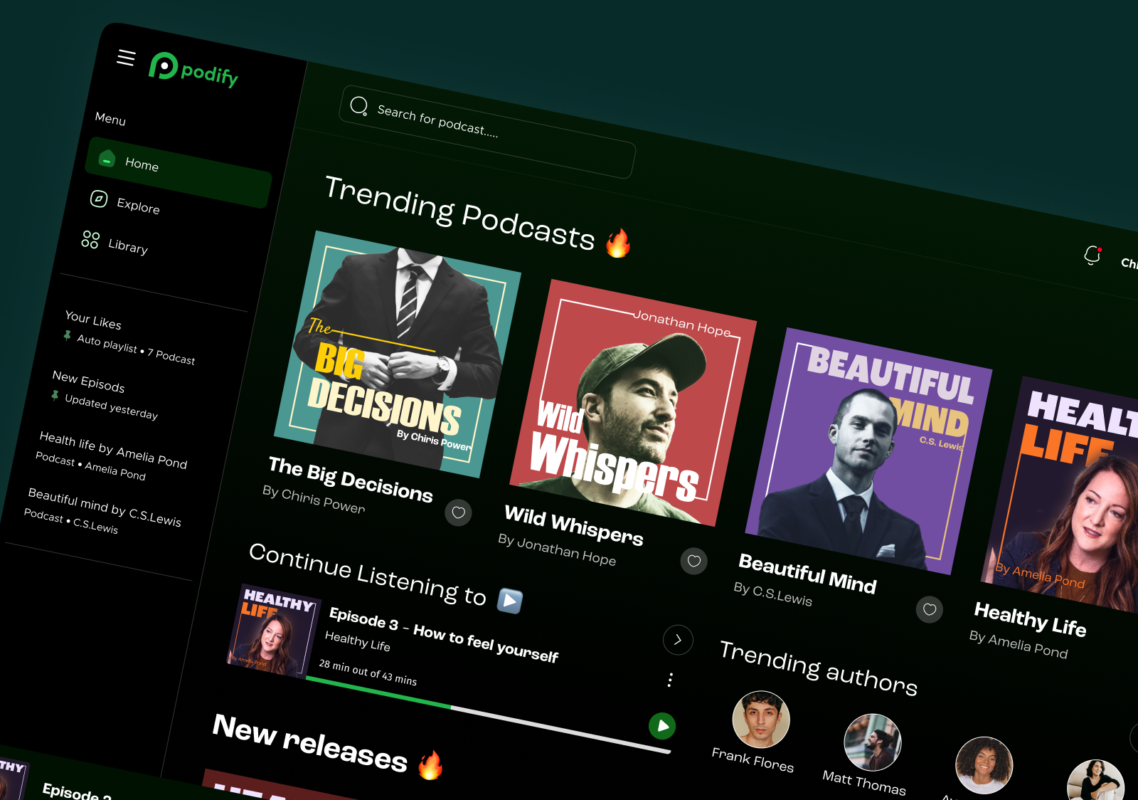 Podify - Podcast Web Application application audio app card clean ui dashboard episods graphic layout mobile music app podcas podcast app project radio spotify talk uiux web webapp website
