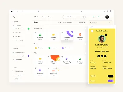 Dashboard UI clean design document file file manager freelancer illustration product design profile saas storage typography ui ui dino agency ui ux uidino user user experience ux web app