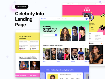 Celeb Vault: Celebrity Info Landing page branding color palette entertainment logo ui ux ux research