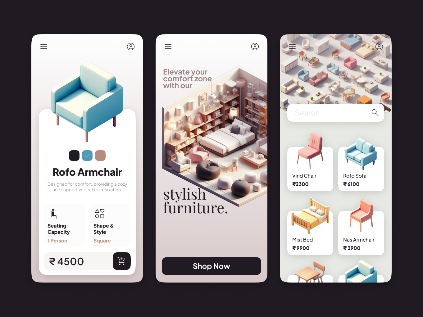 Furniture Store App app interface commerce e commerce furniture product store ui ux