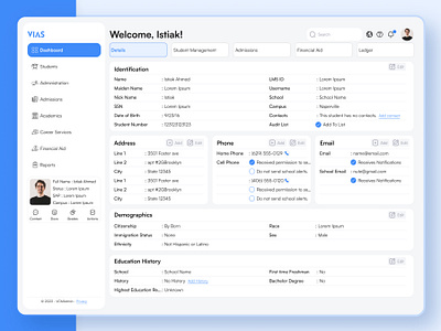 Student management SAAS platform dashboard dashboard mockup homepage mockup design saas saas platform student student management ui vias web mockup