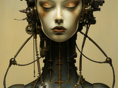 Surreal Human futurism futuristic man next generation portrait poster robot surreal technology wall art woman