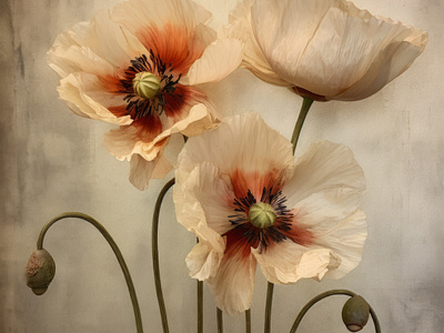 Delicate Textured Painterly Flowers art print bloom blooming botanical delicate fine art fineart floral flowers freelance freelancer gallery interior lovely painterly petals poppies poster vintage wall art
