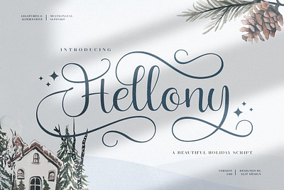 Hellony Typeface calligraphy celebration christmas decoration design font greeting holiday lettering merry new poster script text type typography vector winter xmas year