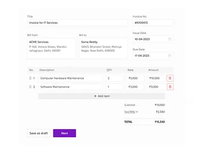 Day 46 >Daily Ui Challenge bill dailui input invoice sales service table