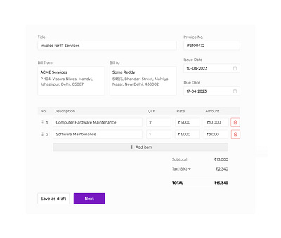 Day 46 >Daily Ui Challenge bill dailui input invoice sales service table