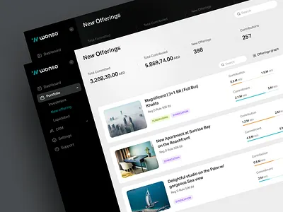 Real Estate Overview Dashboard agency black branding creative dark dark theme dashboard design green icons portfolio product design real estate dashboard stead typography ui uiux ux webapp wonso