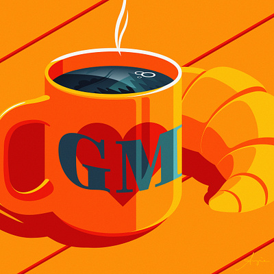 "Gm" - Daily vector art adobe illustrator blue coffee contrast cup cuppa daily art design flat design gm illustration light mug orange shadows stylized vector vector illustration white yellow