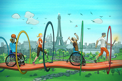 Disabled athletes - Paris 2024 3d ahtletes cel shading cinema 4d disability week low poly olympic games paris paris 2024 runtrack