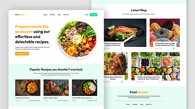 Food Recipes Website Landing Page design figma graphic design landing page landing page design ui uiux uxui web design website