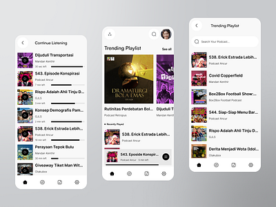 Podcast App Exploration - List app audio audio content app audio streaming app clean design hosts listening live streaming app mobile podcast podcast app podcast creator app podcast hosts app podcast listening podcast sharing app streaming streaming app ui ux