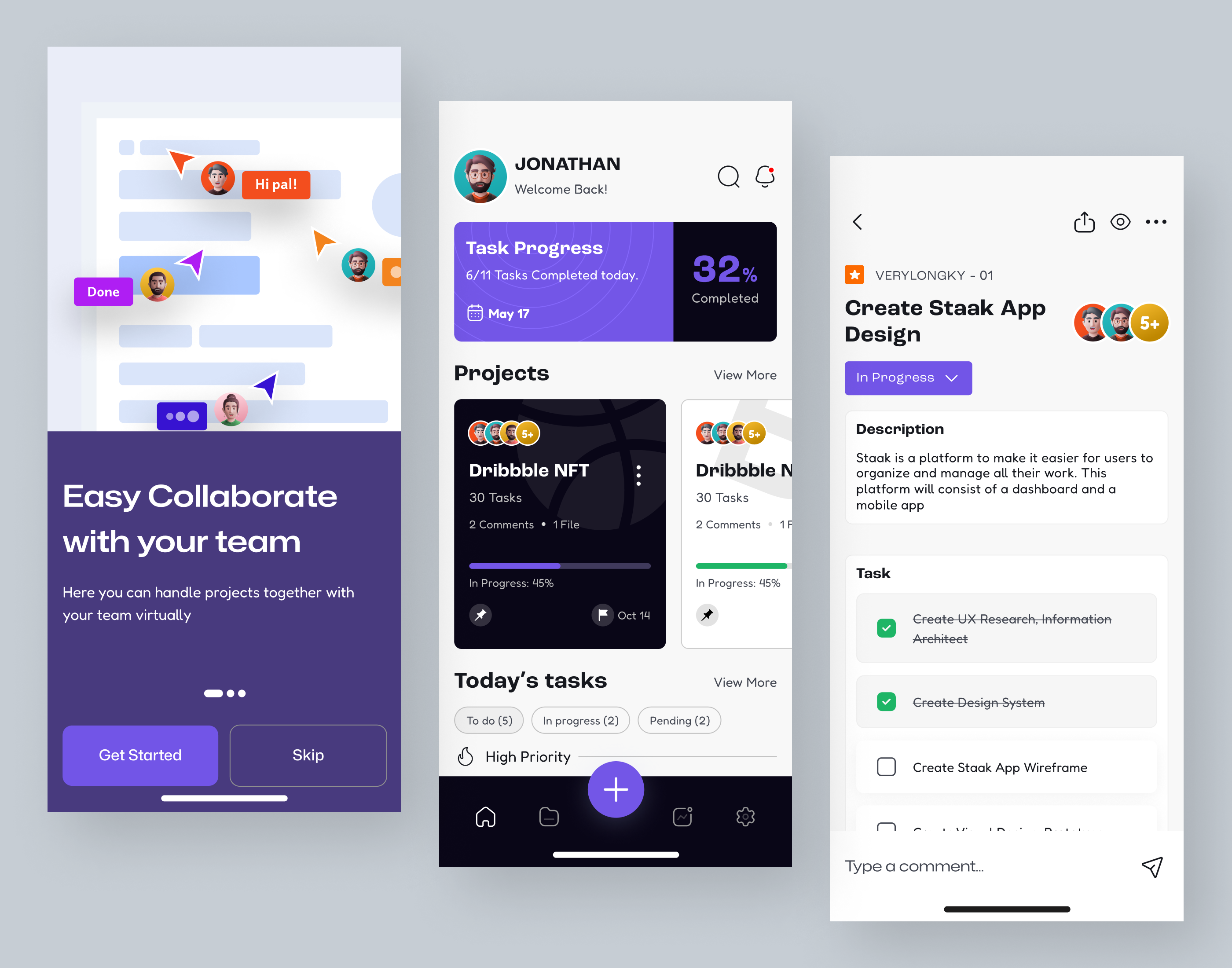 Task Management App dashbaord layout management mobile app mobile ui onboarding plan progress history project list project management task task details task list task management app task statics team management ui uiux webapp