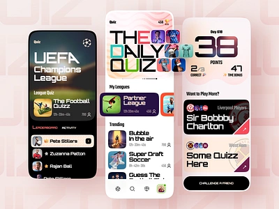 Football Quiz App app application football app football club football fan football quiz interface liverpool mobile app mobile application quiz soccer social media sport sports trivia sport quiz app uefa ui ui design user interface