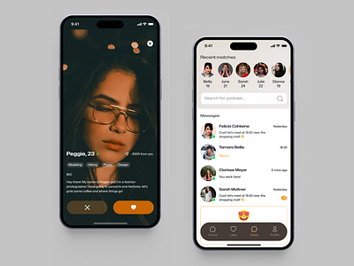 Dating app app design bumbble chat chating app clean dating app layout match messages mobile app design mobile ui plan section realationships recent match socialmedia app swipe tinder uiux user interface