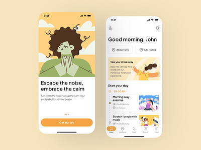 Escape — Meditation App design challenge figma focus focus app meditation meditation app mental health mobile apps product design challenge ui ui design