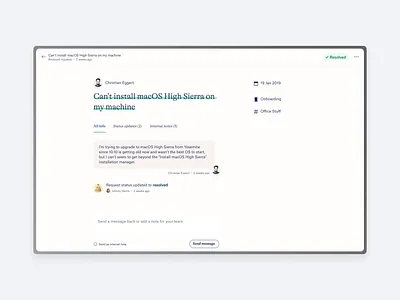 Ticket Detail View app branding chat digital branding hr messaging product branding support ticket detail ticketing ui ux web web app