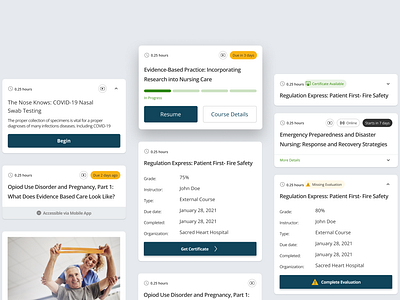 Relias | Organisms | Cards cards design system edutech health organisms ui