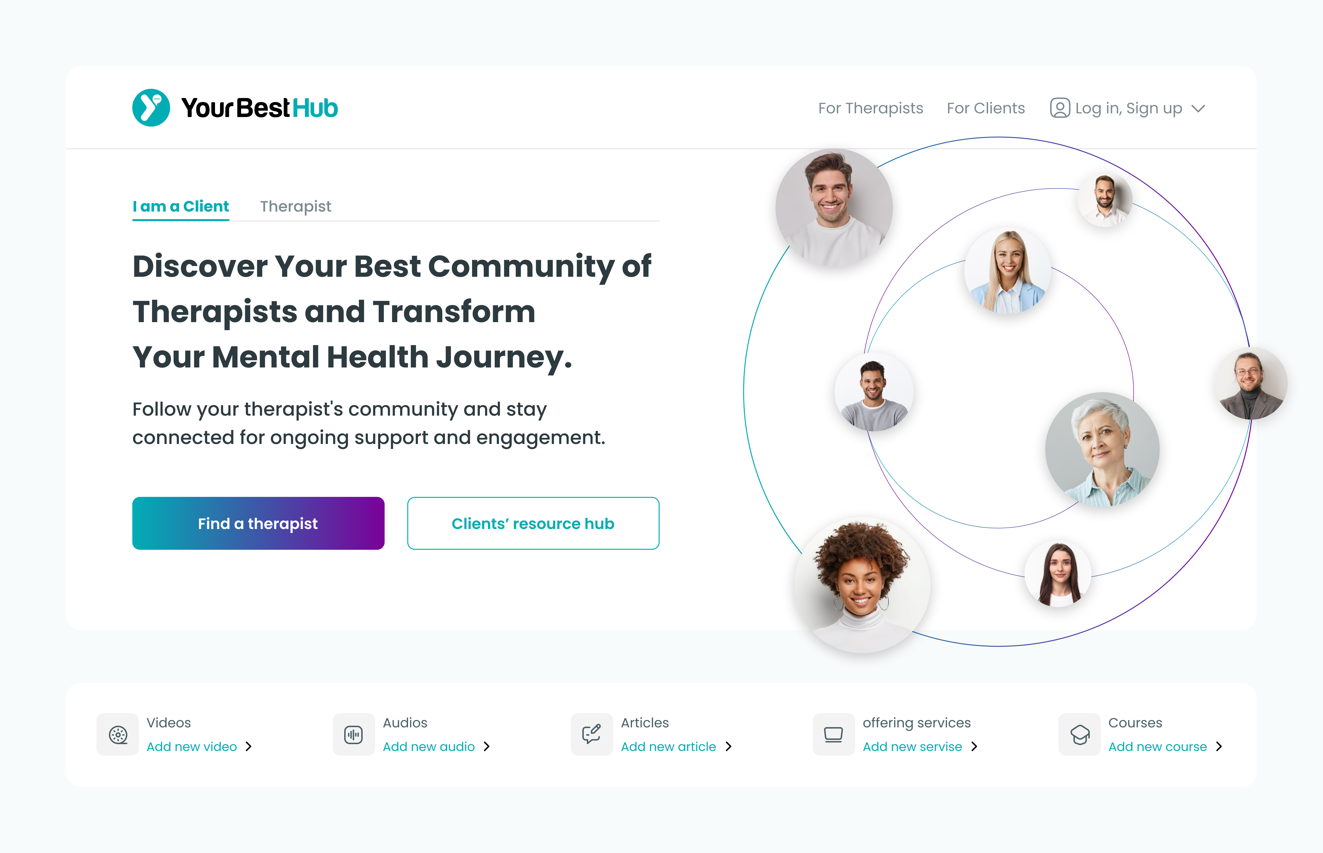 YourBesthub courses mental health panel product design therapi therapists hub ui web