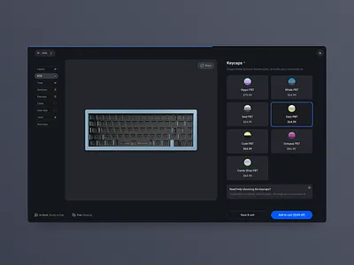Keyboard Builder - KineticLabs builder colors customization customize dark mode dashboard ecommerce figma design keyboard mechanical keyboard multiform process shop ui ui builder web design