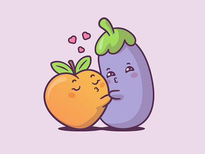 Power Couple cartoon eggplant funny illustration kawaii love peach power couple romance tshirt vector