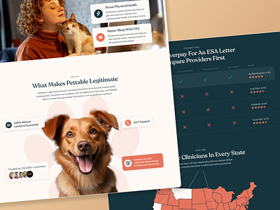 ESA latter | Website | Pettable ai animal branding cat dog graphic design illustration landing page pet psychology startup ui usa webflow website
