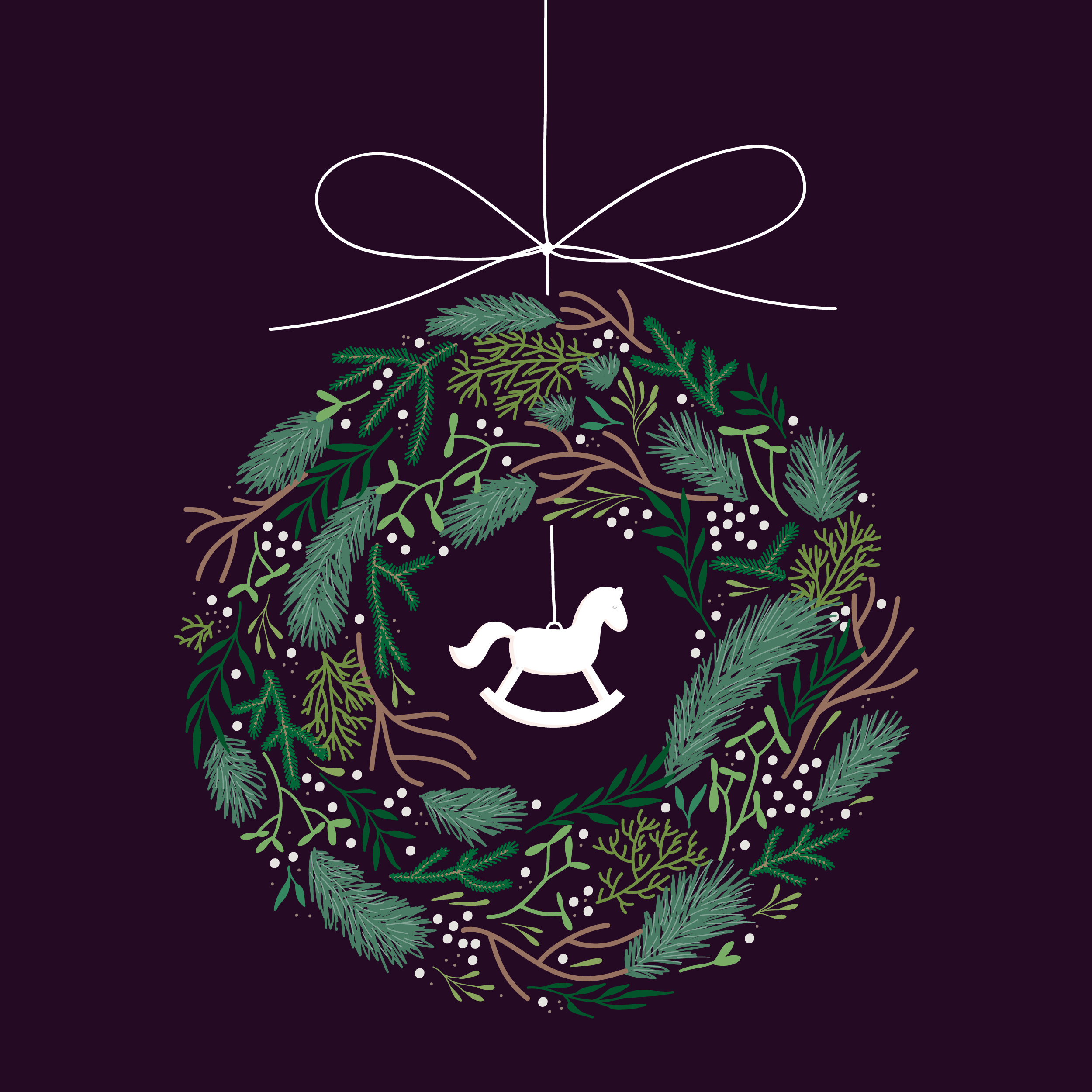 Christmas wreath branding christmas christmas card christmas ornament december decoration festive fir tree floral collection garland graphic design greeting card hand drawn identity illustration poster rocking horse toy winter wreath