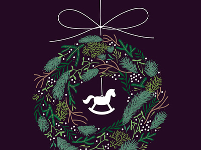 Christmas wreath branding christmas christmas card christmas ornament december decoration festive fir tree floral collection garland graphic design greeting card hand drawn identity illustration poster rocking horse toy winter wreath