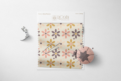 Pattern: RetroFlowers blossoms boho deep purple digital paper flowers home decor interior design limited color modernvintage muted pink neutral nursery pattern retro retrochic seamless pattern soft beige textile pattern design vector wrapping paper