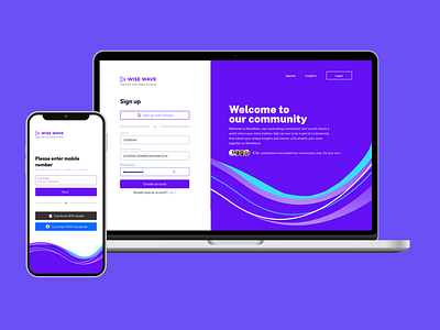 Wise Wave - Sign up screen for Web and App branding graphic design ui