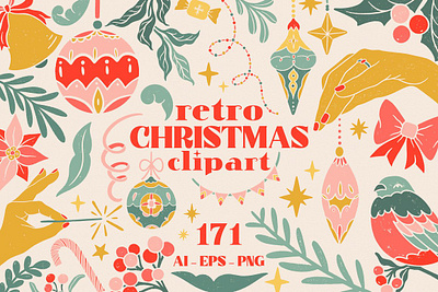 Christmas Retro collection. 1970s backdrop badge concept creative decoration design grunge happy invitation label print set style tree trendy typography vector wallpaper xmas