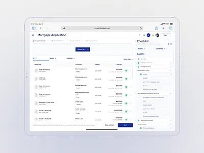 Worthsheet App – Personal Financial Statement Generator admin ai ai scanning app clean design desktop flow gradient icon illustration mesh gradient pfs productdesign signature simple statement table tablet ui