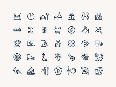 Oqton - Marketing Icons abstract blue branding dark healthcare icon icon set illustration industrial industries interior light manufacturing modern outline simple