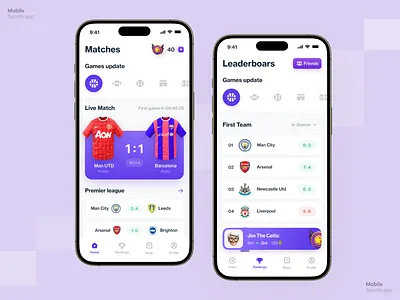 Sports App active mobile app app design clean details interaction design live score mobile mobile app mobile application mobile design product design profile soccer sports app user experience user interface visual design