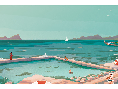 Explore Cape Town this Summer adobe beach beachday blendingmode blue brush calm editorailillustration grain illustration muti noise ocean photoshop pool sailboat summer texture wacomart water