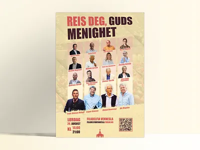 Reis Deg, Guds Menighet Event Poster 60s 70s bitmap branding church cintage event event branding festival flyer halftone orange political politics print speakers summer typography vintage yellow