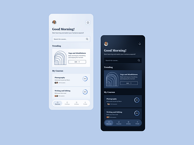 SkillSwap - a mobile app to develop your skills app blue blue theme courses dark mode dark theme dashboard design develop skills app light mode light theme mobile app mobile design skill app ui