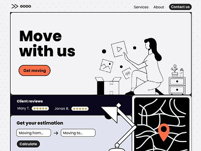 Homepage moving website branding company design estimation figma graphic design hero homepage illustration moving orange purple service ui ux web website