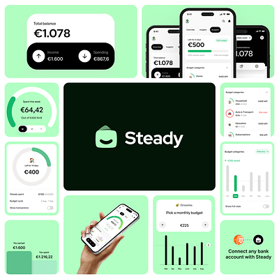 Steady Finance clean dashboard design finance fintech green mobile money product design ui ux