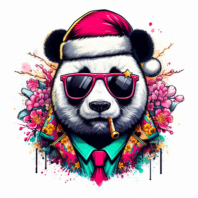 holiday christmas panda bear ace colorful watercolor pop paintin branding graphic design logo