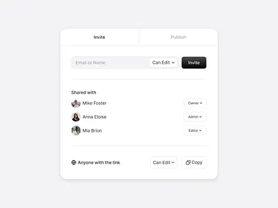 Share Modal clean dropdown dropdown menu grid invite invite modal layout menu minimalist publish modal share dropdown share file share modal ui user interface