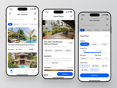 Placer - Travel App boarding booking booking app clean design filter hotel hotel booking mobile online booking product detail product screen property app real estate agency travel travel agency travel app trip ui design vocation