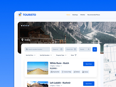 Touristo - Tourist Place Finding Portal branding design graphic design illustration landing page logo typography ui ui design ux webapp webdesign