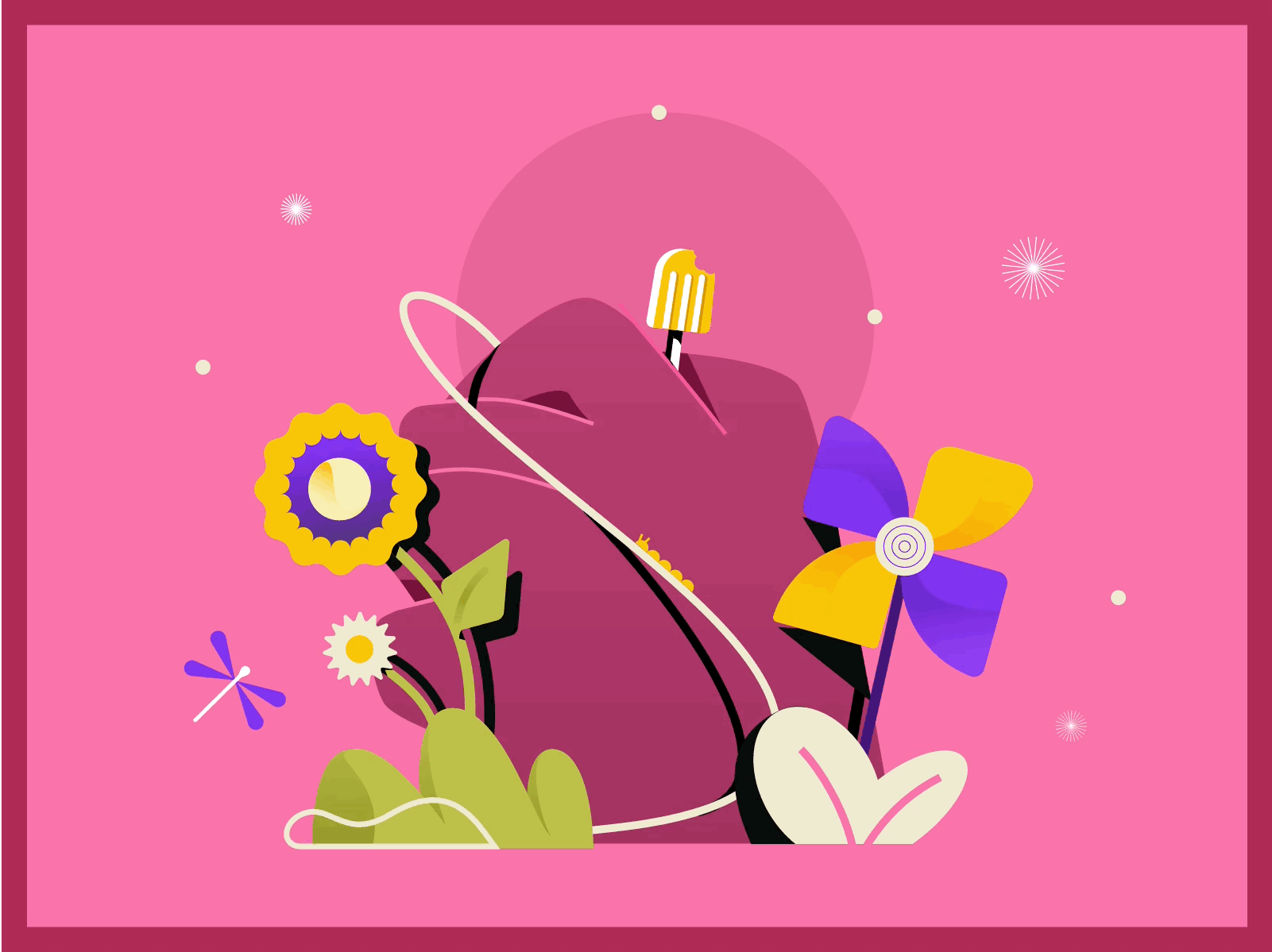 Tiny Treasure 10: Anything is Popsicle! animation bugs carnival dragonfly fingers floral hands icecream illustration miniature marvel motion graphics nature pink pinwheel plants popsicle series summer tiny treasure