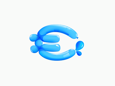 Euro sign made of twisted balloons 3d cartoon design dew drop eco icon illustration letter logo mark mesh pure water