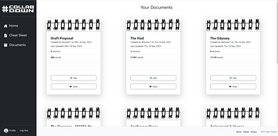 CollabDown - Collaborative Document Web Application black and white document ui web