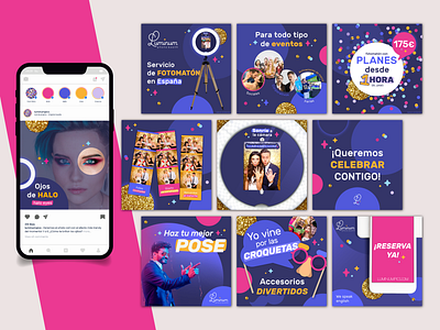 Branding for Luminum Photobooth + Instagram posts branding confetti design español graphic design illustrator instagram logo social media spanish