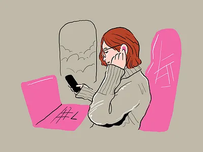 ReART illustrations artistic creative design flat flight hand drawing illustration illustration for web illustrations line art minimal mobile phone outline outtline pencil drawing vector website illustration woman