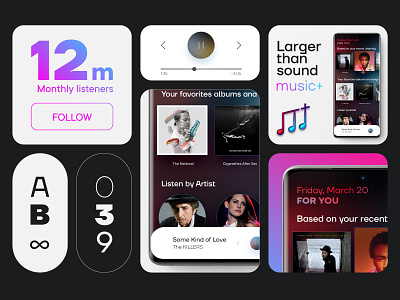 Music+ UI brand design branding design graphic design identity logo music music app product design type ui user experience visual design