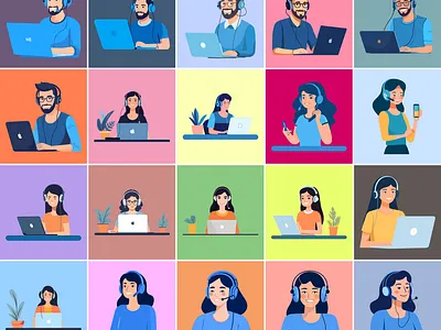 Interactive Customer Service Illustrations branding character collection design flat design graphic design icon illustration ui vector